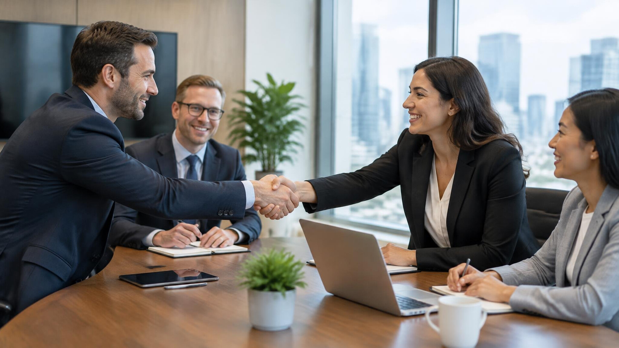 business people shaking hands in meeting